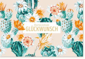 Allgemeine Glückwunschkarte – Elegante Klappkarte mit Pastell - Blumenmuster, Floral Kaktus Design für besondere Anlässe