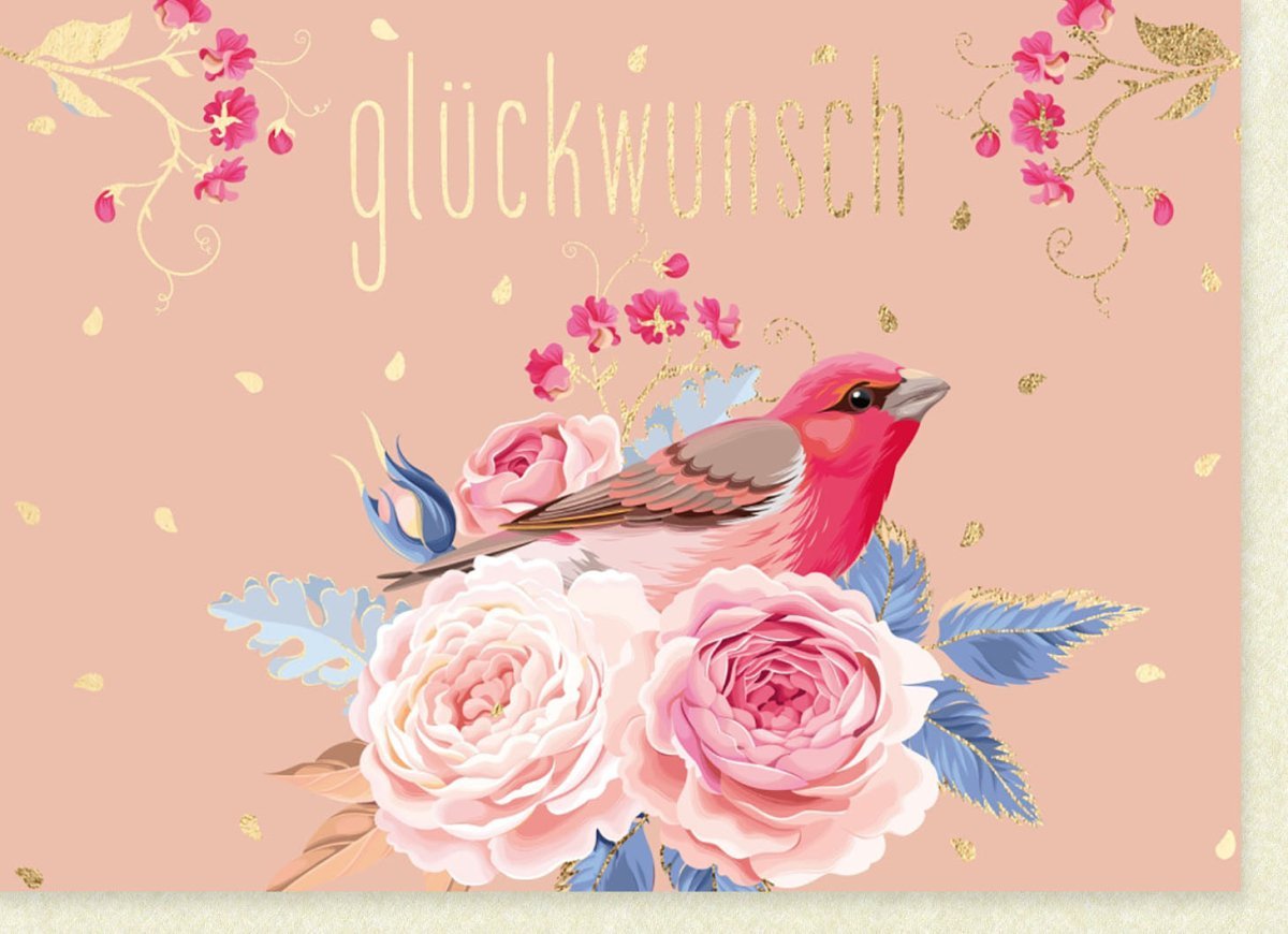 Allgemeine Glückwunschkarte – Elegantes Rosenmotiv mit Rotem Vogel für Jeden Anlass