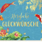 Allgemeine Glückwunschkarte mit Koi - Fischen & Seerosen - Farbenfrohes Wasser - und Blumenmotiv für Feierlichkeiten