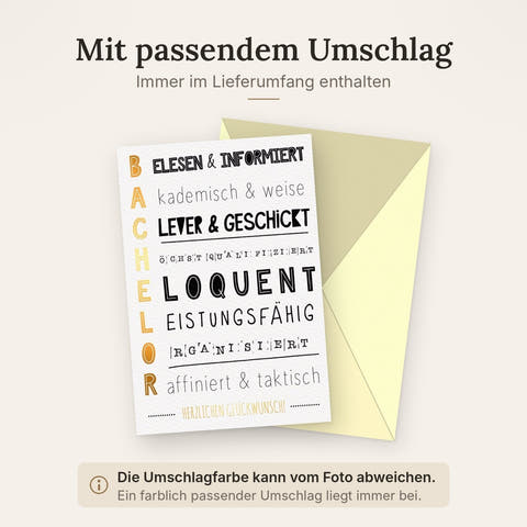 Bachelorprüfung Glückwunschkarte - Stilvolle Karte mit Goldfolie auf Naturkarton für den Studienabschluss, Perfekt für Akademiker & Studentenfeiern