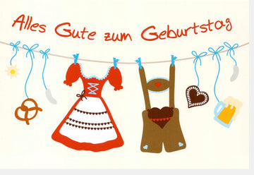 Bayerische Geburtstagskarte - Traditionelle Tracht mit Bier & Brezel für zünftige Feier