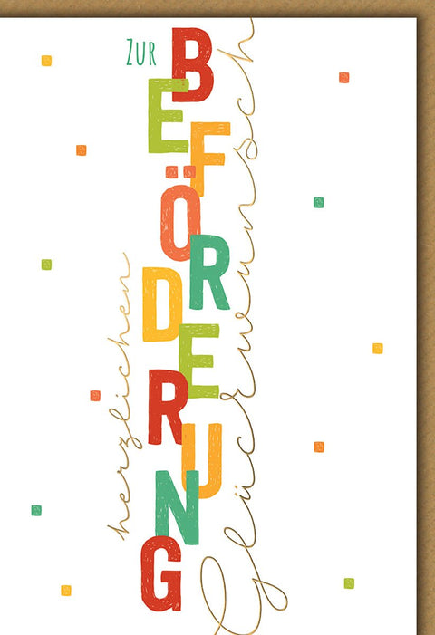 Beförderungskarte Business – Bunte Buchstaben mit modernem Schriftzug und Konfetti - Design