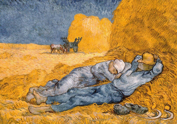 Blanko - Postkarte - Van Gogh "The Siesta" mit Weizenfeld & bäuerlicher Szene, Impressionismus in Gelb & Blau, Vintage Sammlerstück