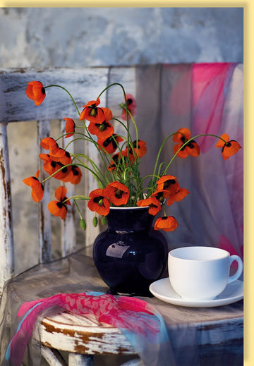 Blankokarte Frühlings - & Sommergruß - Mohnblumen in Vase, Naturmotiv in Rot Orange Grün für Frauen & Männer