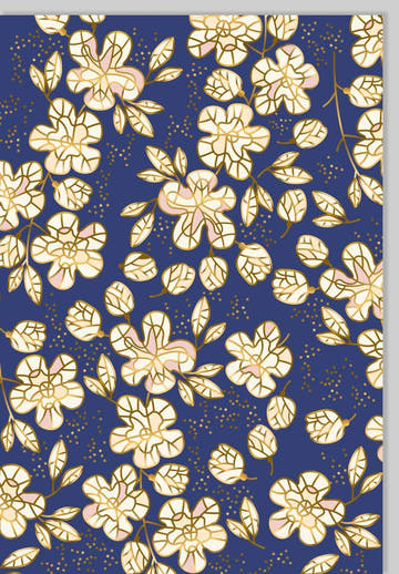 Blankokarte in Blau mit Goldfolie und Blüten - Elegante Grußkarte für jeden Anlass