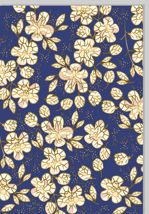 Blankokarte in Blau mit Goldfolie und Blüten - Elegante Grußkarte für jeden Anlass