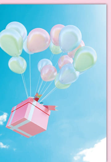 Blankokarte mit Luftballons: Pastellfarbenes Himmel - Motiv für Feiern, Einladungen & Glückwünsche, Perfekt für Kinder & Erwachsene in Rosa & Blau