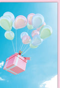 Blankokarte mit Luftballons: Pastellfarbenes Himmel-Motiv für Feiern, Einladungen & Glückwünsche, Perfekt für Kinder & Erwachsene in Rosa & Blau