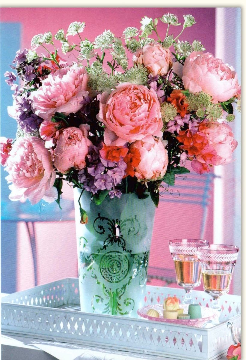 Blankokarte mit Pfingstrosenmotiv in Rosa & Pink, Naturkarte für Frühlings - und Sommerdekoration im Wohnzimmer