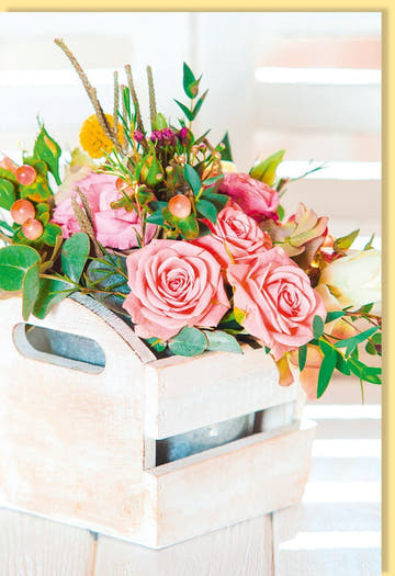 Blankokarte mit Rosenstrauß – Elegante Blumenkarte für Frühling & Sommer, Pastellfarben Rosa & Grün, Ideal als Geschenkkarte oder Dankeschön