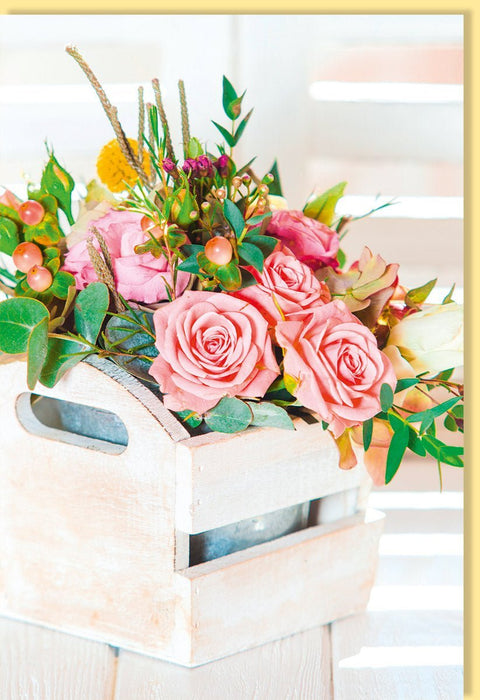 Blankokarte mit Rosenstrauß – Elegante Blumenkarte für Frühling & Sommer, Pastellfarben Rosa & Grün, Ideal als Geschenkkarte oder Dankeschön