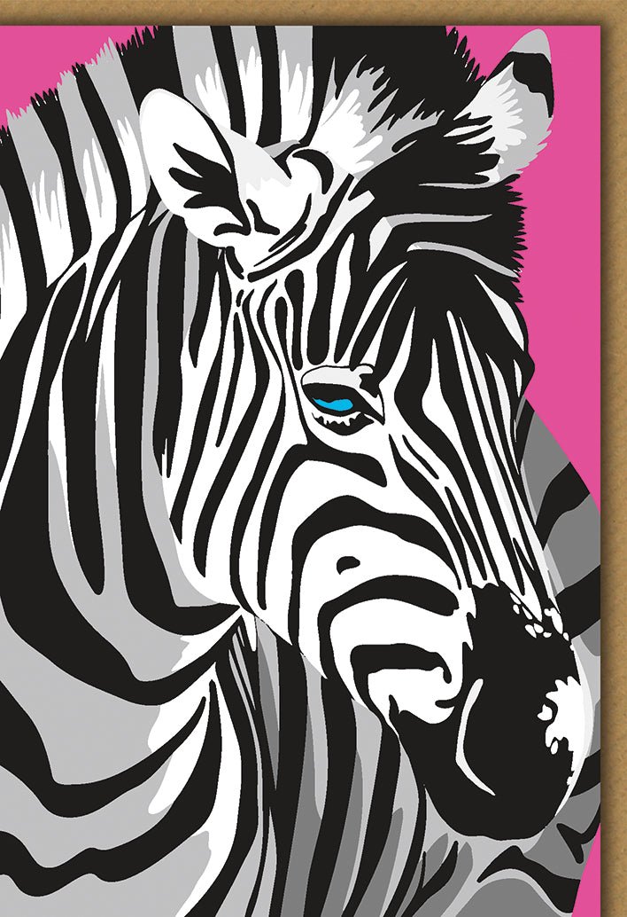 Blankokarte Modern: Zebra - Portrait in Pop - Art - Stil mit pinkem Hintergrund
