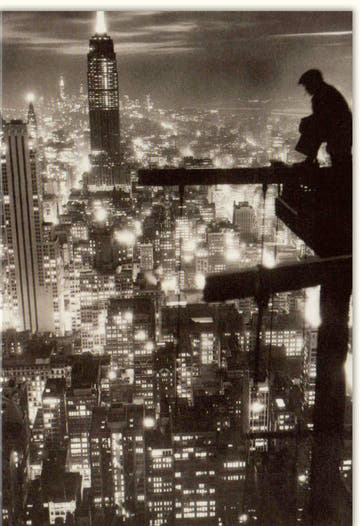 Blankokarte "New York City Skyline bei Nacht" - Schwarz - Weiß Silhouette, Urbane Architektur mit Lichtern, Ideal für Metropolen - Liebhaber