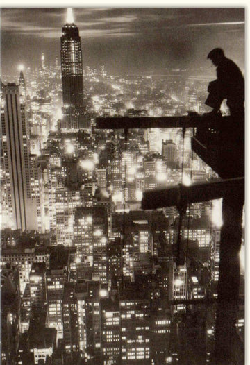 Blankokarte "New York City Skyline bei Nacht" - Schwarz - Weiß Silhouette, Urbane Architektur mit Lichtern, Ideal für Metropolen - Liebhaber