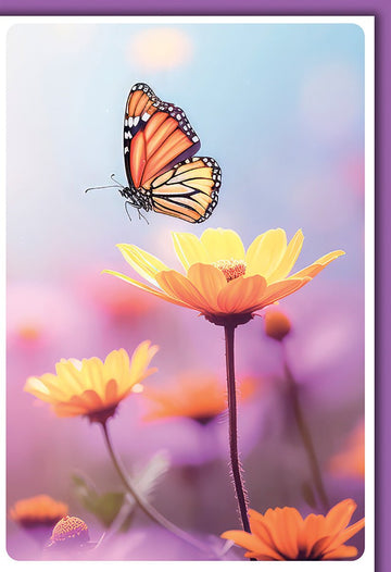 Blankokarte Schmetterling auf Blume – Pastellfarben, Naturmotiv, ideal für Frühlingsgrüße