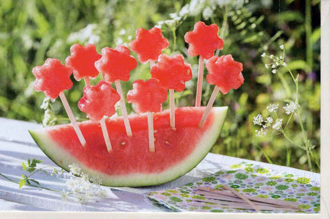 Blankokarte Wassermelone Sommermotiv mit Blumen Lollis fröhliche Doppelkarte für Grüße Einladung Glückwünsche Gartenfest