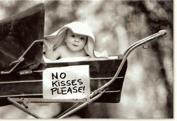 Blankokarte zur Babyshower & Geburt - "No Kisses Please" Kinderwagen Design, Humorvoll & Niedlich, Unisex Geschenkidee