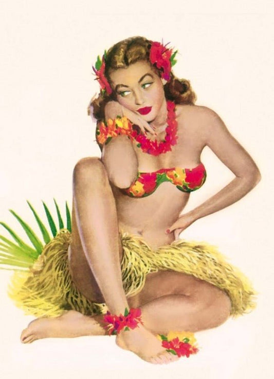 Blankopostkarte Hawaii: Vintage Pin Up Design für jeden Anlass