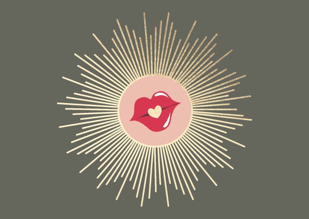 Blankopostkarte mit Kussmund - Motiv für romantische Botschaften und liebevolle Grüße