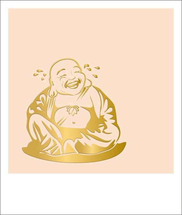 Blankopostkarte mit lachendem Buddha und Goldfolie