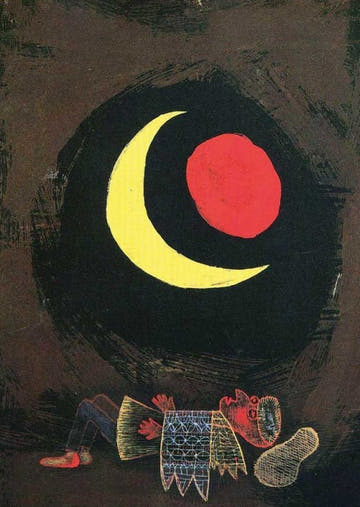 Blankopostkarte Paul Klee "Strong Dream 1929" - Abstrakte Mondnacht, Expressionistisches Kunstwerk für Sammler und Kunstliebhaber
