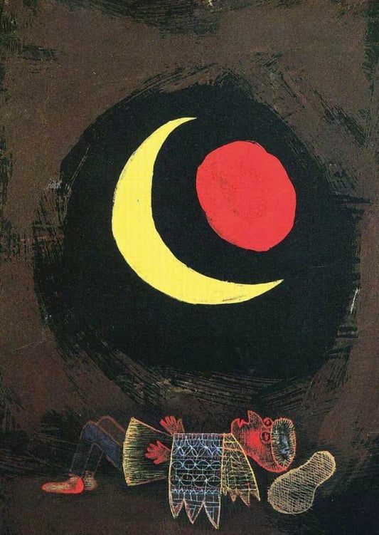 Blankopostkarte Paul Klee "Strong Dream 1929" - Abstrakte Mondnacht, Expressionistisches Kunstwerk für Sammler und Kunstliebhaber