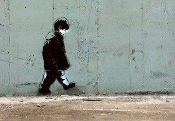 Blankopostkarte Streetart Graffiti - Urban New York Kunst, Kind Silhouette mit Herz, Schwarz - Weiß - Grau Design, Moderne Kreativität