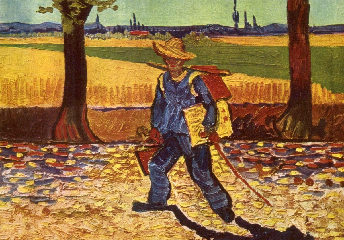 Blankopostkarte - Van Gogh Kunstwerk, Impressionismus, Vintage Gemälde, Museum Qualität, Farbenfrohe Landschaft mit Bauernhof und Bäumen