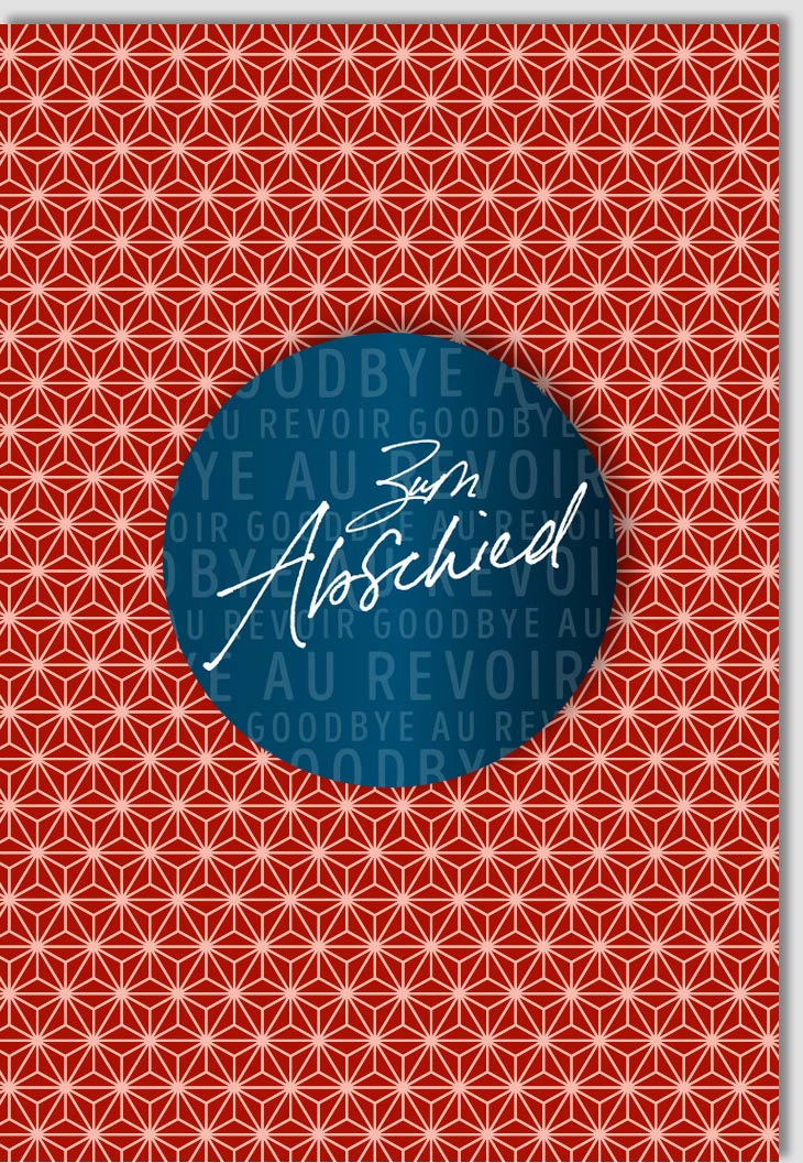 Business Abschiedskarte Premium: Elegantes Design mit roten Sternen und Folien - Akzenten für glanzvolle Verabschiedungen im Büro.