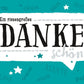 Dankeschön - Postkarte: Türkis - Weiß mit Sternen, Multilingualer Text für Anerkennung