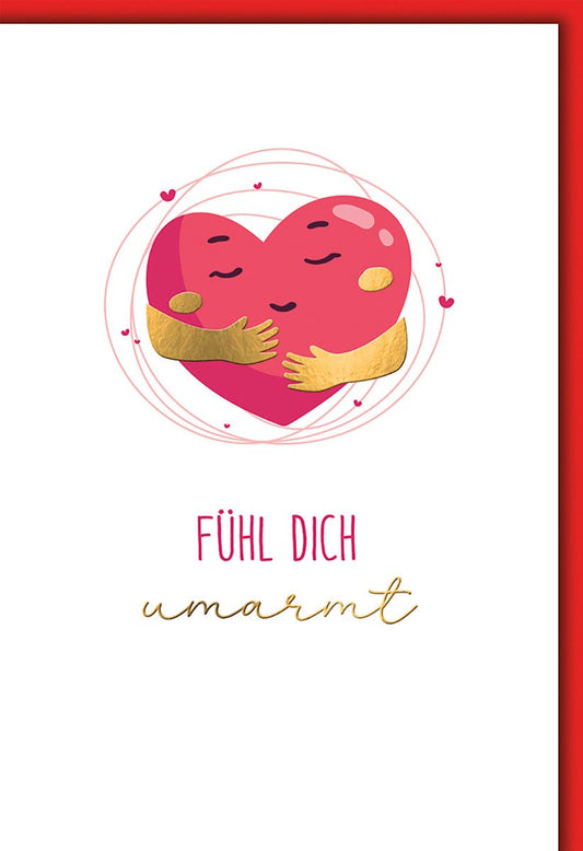 Dankeskarte - Liebevolles Herzdesign mit Umarmung, Rote Akzente, Für Freunde und Familie