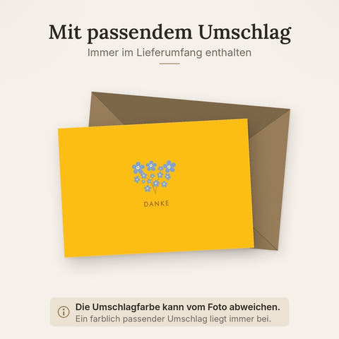 Dankeskarte mit Blumenmotiv - Elegante Gelb-Blau Töne, Moderne Schrift - Perfekt für Hochzeit, Geburtstag, Jubiläum