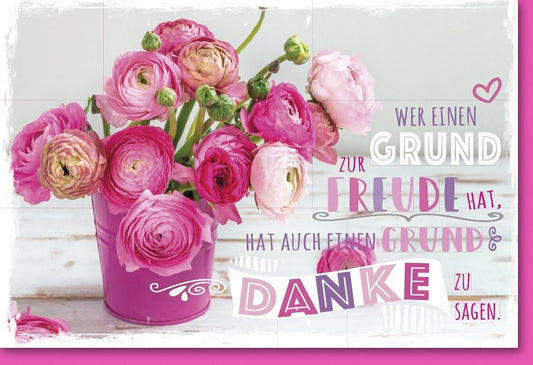 Dankeskarte mit Blumenstrauß - Motiv – Rosa & Pink Ranunkeln im Handlettering - Stil für besondere Anlässe