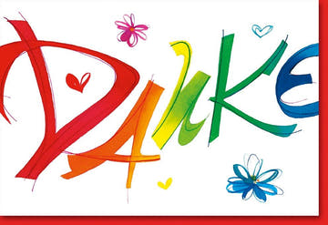 Dankeskarte mit Herzen & Blumen - Modernes, Farbenfrohes Design voller Liebe