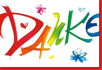 Dankeskarte mit Herzen & Blumen - Modernes, Farbenfrohes Design voller Liebe