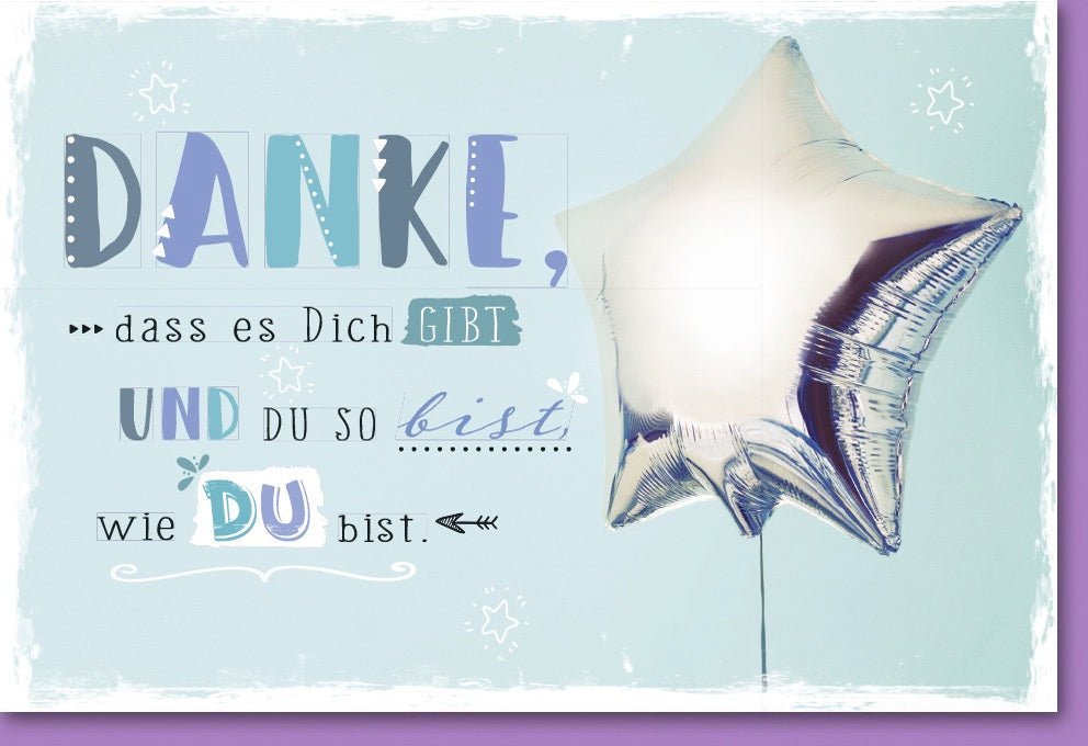 Dankeskarte mit Sternen & Ballon - Silberglanz für besondere Wertschätzung und persönliche Botschaften