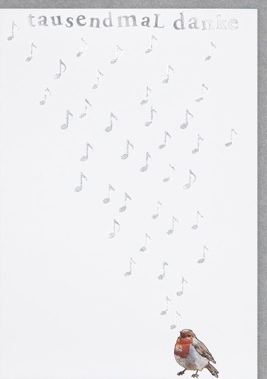 Dankeskarte - 'Tausendmal Danke' mit Musiknoten & Vogelmotiv, Hochwertige Grußkarte für Wertschätzung und Dankbarkeit