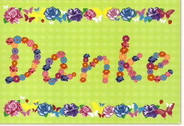 Danksagungskarte "Blumiger Gruß" - Elegante Karte mit Blumen, Schmetterlingen & Grün | Farbenfrohes Design für besondere Anlässe
