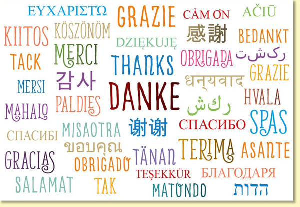 Danksagungskarte Danke in vielen Sprachen bunte Grußkarte hochwertiges Papier für persönliche Dankesworte Doppelkarte