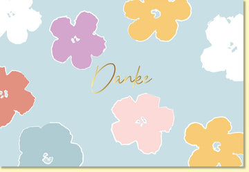 Danksagungskarte Danke mit bunten Blumen auf hellblauem Hintergrund moderne Grußkarte hochwertiges Papier für persönliche Botschaften
