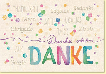 Danksagungskarte Danke schön bunte Grußkarte mit vielen Sprachen hochwertiges Design Doppelkarte Dankeschön multikulturell