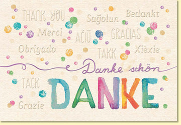 Danksagungskarte Danke schön bunte Grußkarte mit vielen Sprachen hochwertiges Design Doppelkarte Dankeschön multikulturell