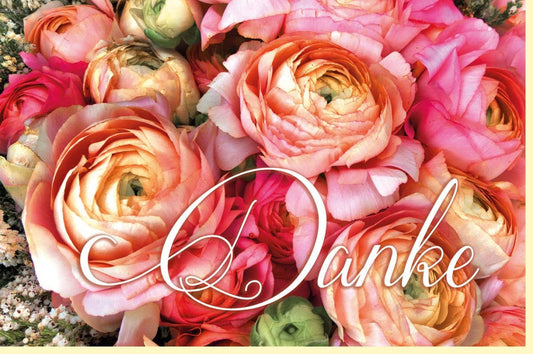 Danksagungskarte - Elegantes Rosa Blumenstrauß Design, Zarte Pfirsichfarbene Karte mit Dankeschön - Motiv in Pastelltönen für Frauen und Mütter