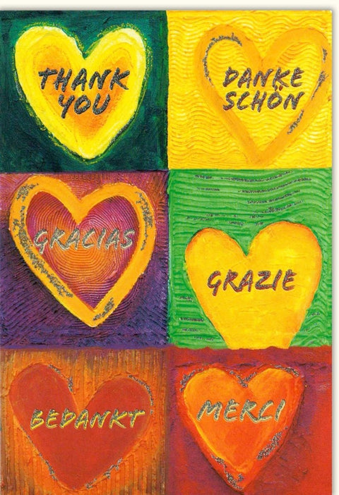 Danksagungskarte "Herzliche Wertschätzung" - Mehrsprachiges Dankeschön mit Herzen, Farbenfroh, Liebe & Dankbarkeit, Internationaler Anlass