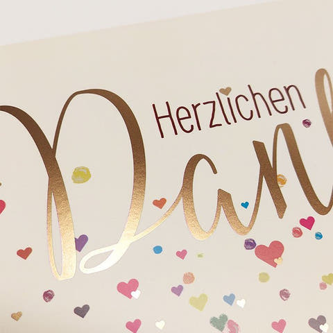 Danksagungskarte Herzlichsten Dank mit bunten Herzen Doppelkarte hochwertiges Papier liebevoll gestaltet für persönliche Grüße