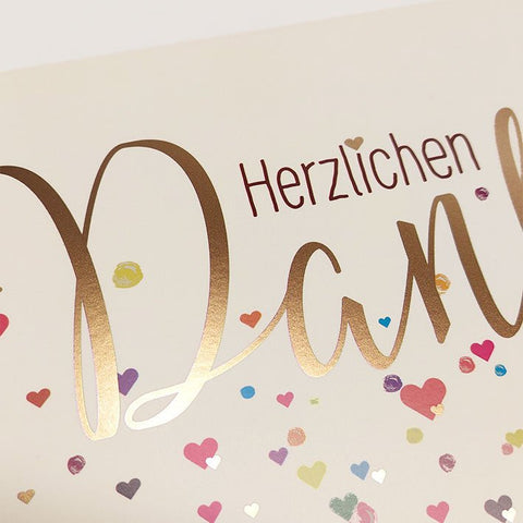 Danksagungskarte Herzlichsten Dank mit bunten Herzen Doppelkarte hochwertiges Papier liebevoll gestaltet für persönliche Grüße