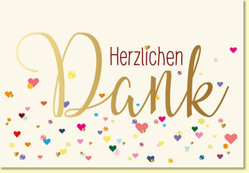 Danksagungskarte Herzlichsten Dank mit bunten Herzen Doppelkarte hochwertiges Papier liebevoll gestaltet für persönliche Grüße
