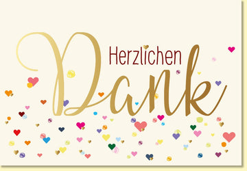 Danksagungskarte Herzlichsten Dank mit bunten Herzen Doppelkarte hochwertiges Papier liebevoll gestaltet für persönliche Grüße