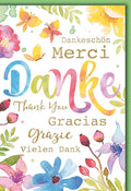 Danksagungskarte International – Bunte Blumen und Schmetterlinge in Aquarelloptik