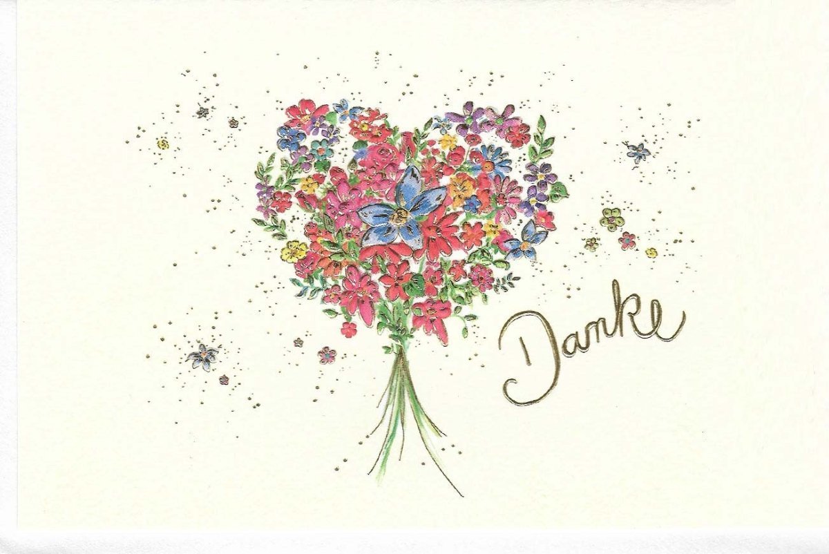 Danksagungskarte mit Blumenherz und Goldschrift liebevoll gestaltete Grußkarte zum Danke sagen hochwertige Doppelkarte für besondere Anlässe